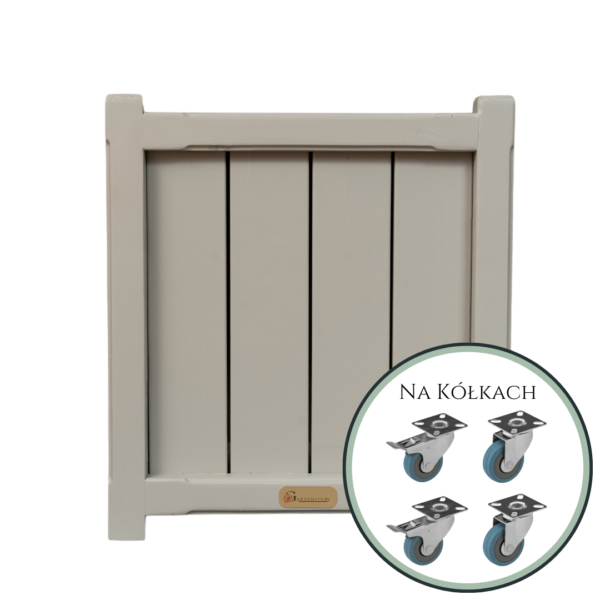 Donica drewniana Daisy 50x50, elegancka i trwała, wykonana z najwyższej jakości materiałów, z plastikowym wkładem i teflonowymi podkładkami, idealna do ogrodu, na taras i balkon.